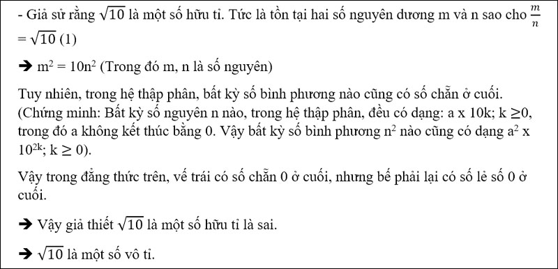 Cách chứng minh căn bậc hai của 10 là số vô tỉ